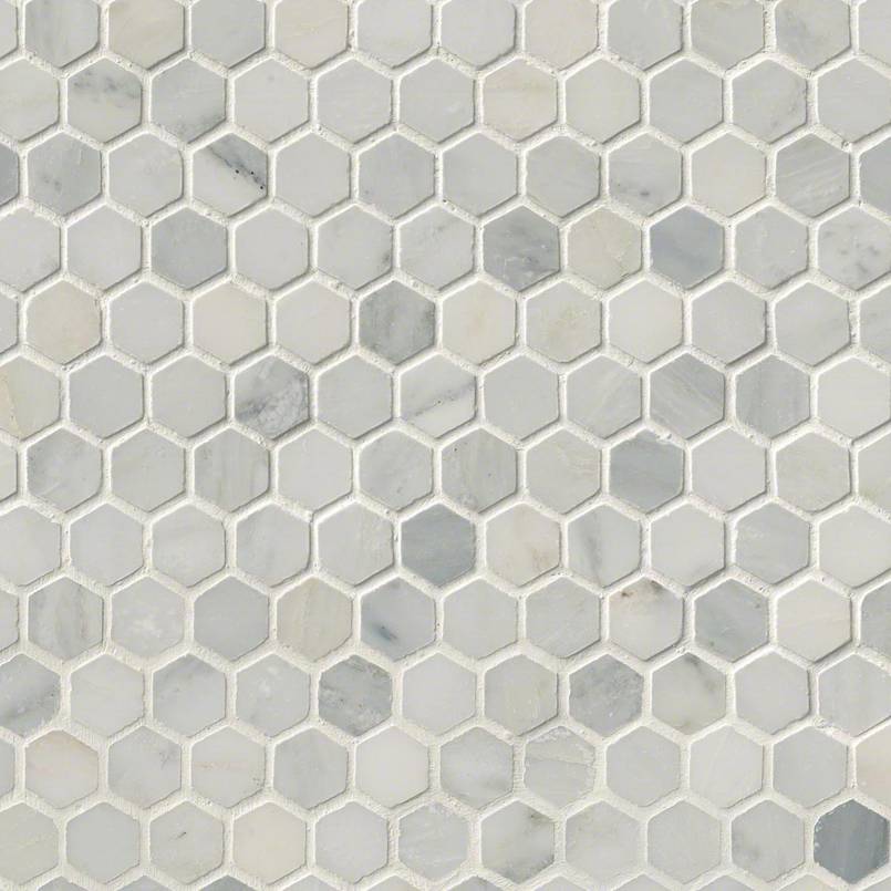 Arabescato Carrara 1" Hexagon Honed Mosaic Tile | Wall Tile &amp; Backsplash Tile | Marble | Greenguard Gold, USGBC/LEED | 10 Pieces Per Box image 2