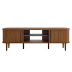 Contour 63" Wood TV Stand | Oak &amp; Walnut Finish Options | Mid-Century Modern TV Stand | Rubberwood, Particleboard, MDF | Adjustable Shelves | Sliding Doors image 8