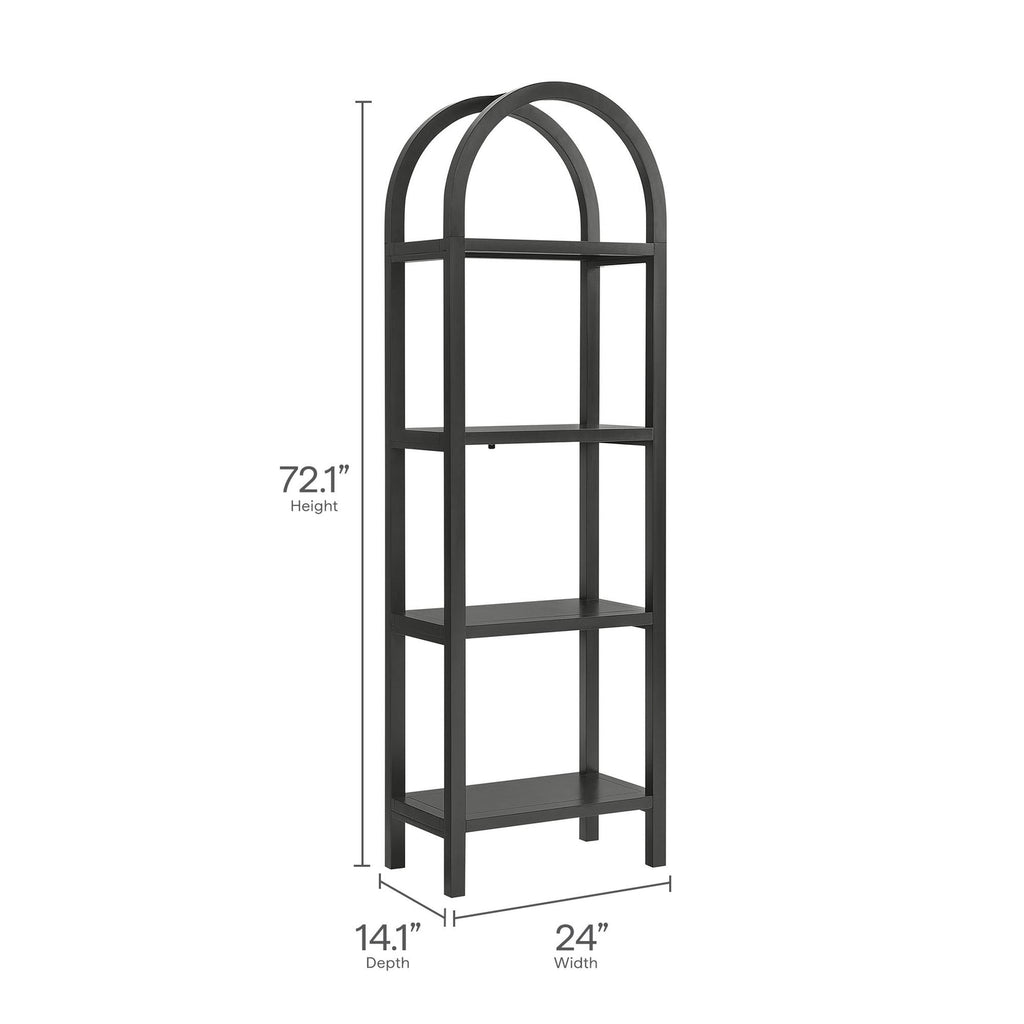 Vexley 72 Inch Tall Narrow Arched Bookshelf | Natural, Black &amp; Walnut Color Options | Pine Wood Frame | Sculptural Arched Silhouette | 4 Pine Wood Shelves image 1