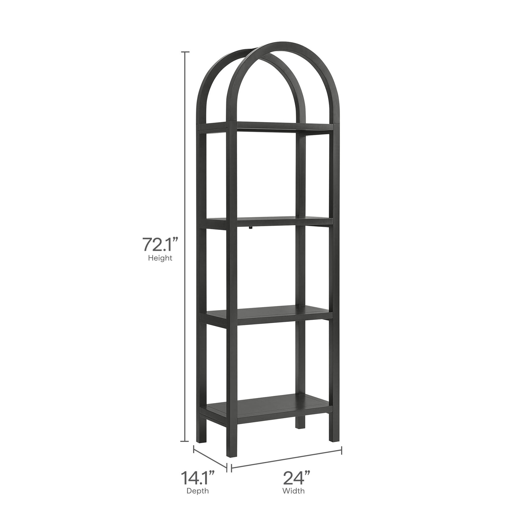 Vexley 72 Inch Tall Narrow Arched Bookshelf | Natural, Black &amp; Walnut Color Options | Pine Wood Frame | Sculptural Arched Silhouette | 4 Pine Wood Shelves image 1