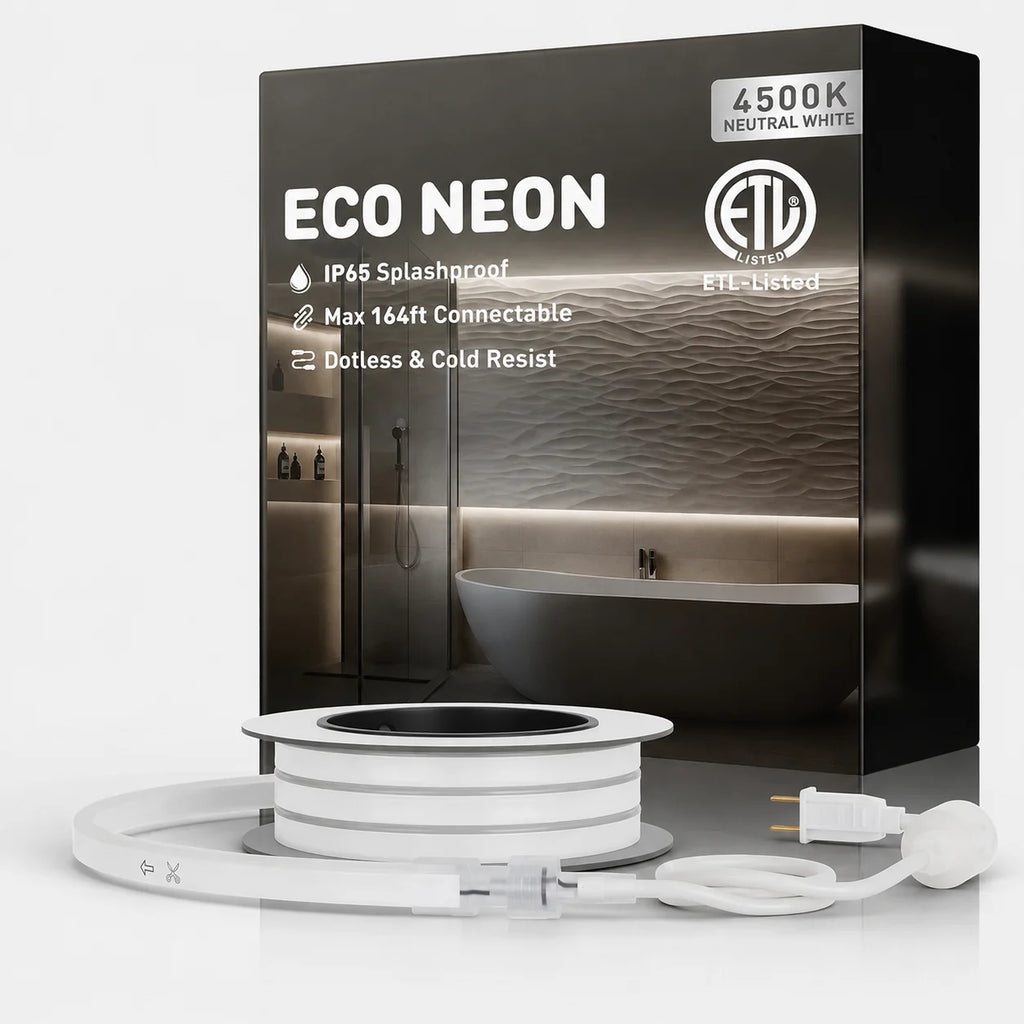 4500K Natural White LED Neon Rope Light – Dotless, Dimmable, IP65, ETL Listed
