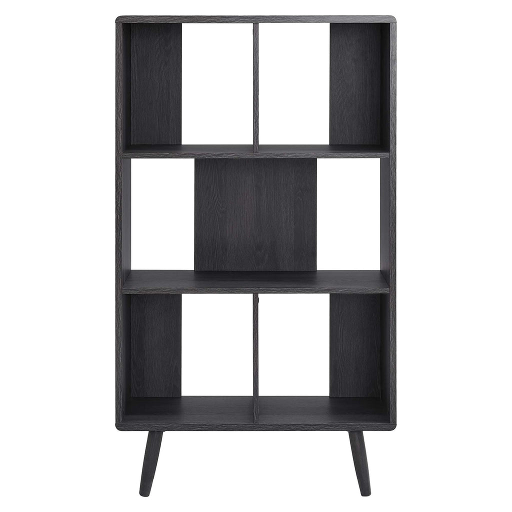 Transmit 5 Shelf Wood Grain Bookcase | Walnut, Charcoal &amp; Oak Color Options| Contemporary Three Tiered Bookcase | Smooth Wood Grain Laminate | Five Spacious Storage Units image 3