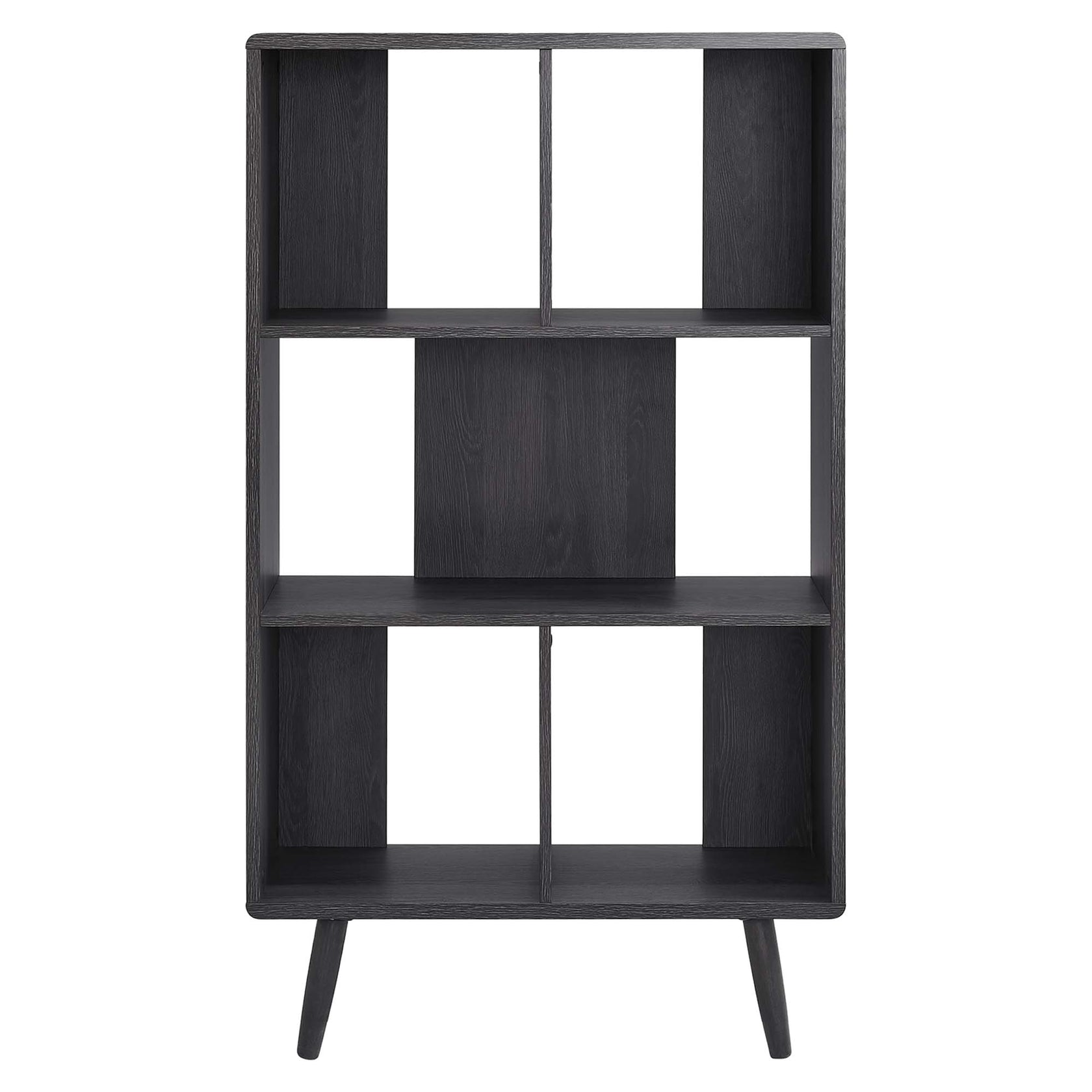 Transmit 5 Shelf Wood Grain Bookcase | Walnut, Charcoal &amp; Oak Color Options| Contemporary Three Tiered Bookcase | Smooth Wood Grain Laminate | Five Spacious Storage Units image 3