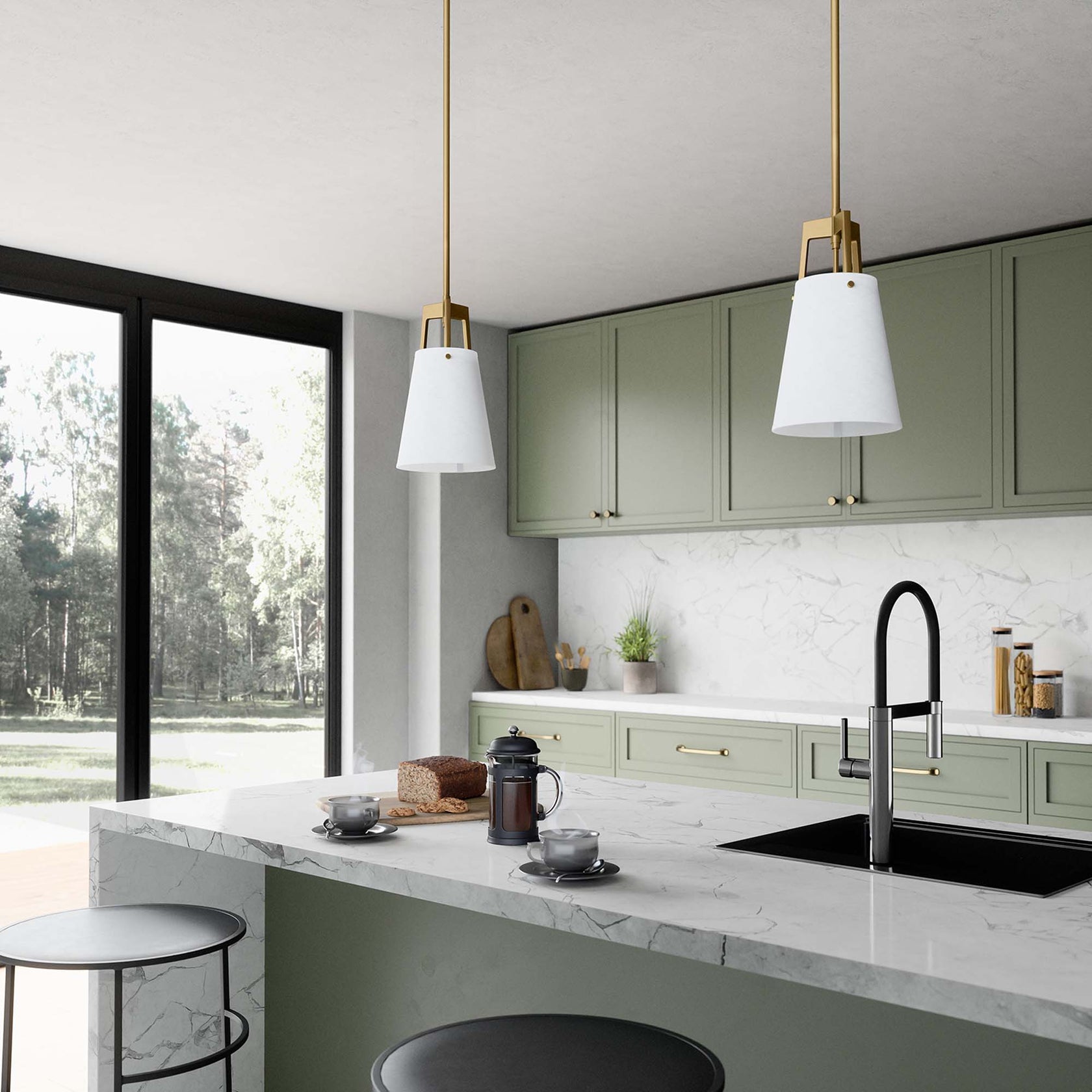 Aspire Pendant Light | White Bronze, White Satin Brass | Ideal for Living Space, Bedroom, Kitchen, Dining room, Bathroom, Or Office | Pack of 3 image 5