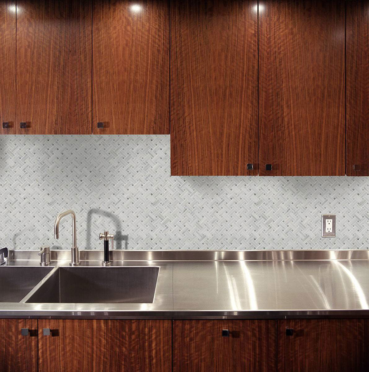Carrara White Basketweave Mosaic Tile - Polished | Wall Tile &amp; Backsplash Tile | Marble | Greenguard Gold, USGBC/LEED | 10 Pieces Per Box image 2