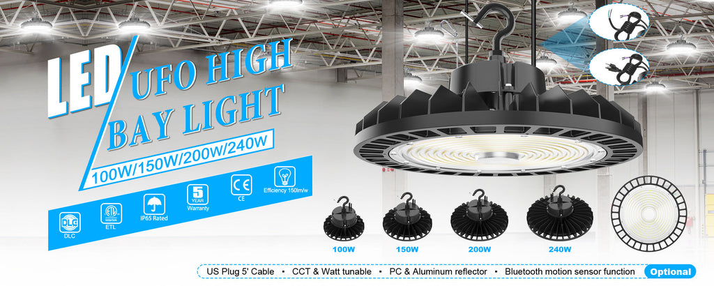 LED UFO High Bay Light | 90W - 500W | 5000K | 100-277VAC  | With Microwave Expansion Port 120° Or 90° | CE, ETL, CETL, DLC Certified | Pack Of 2 image 1