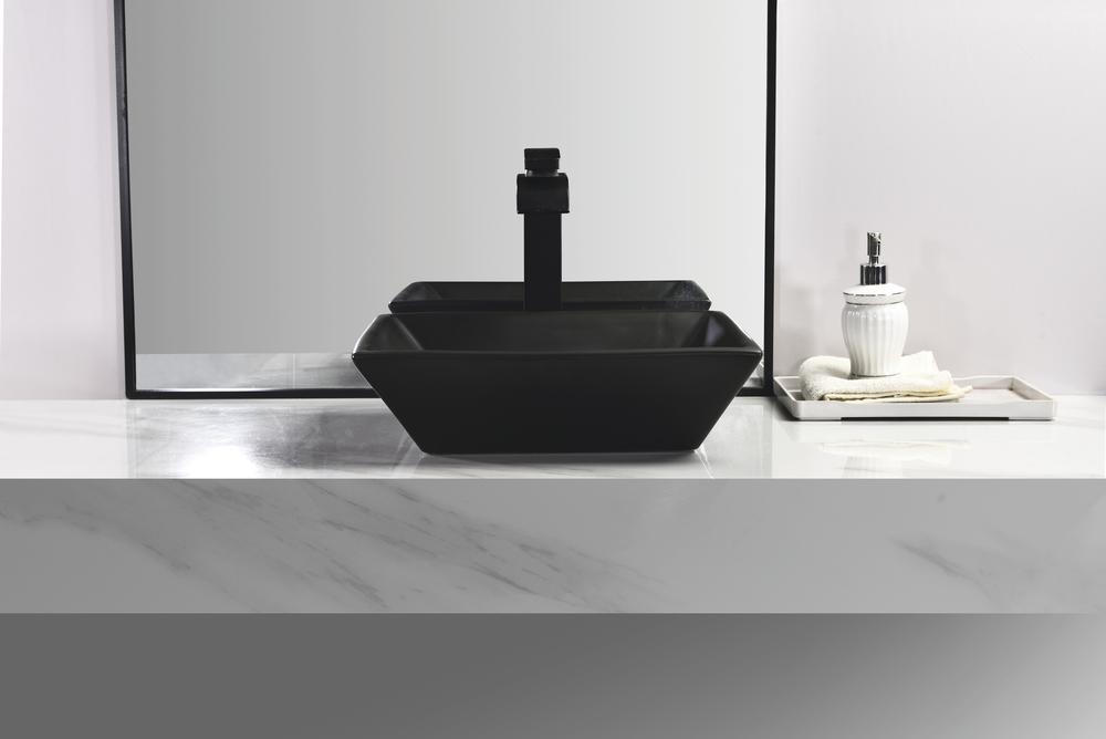 Tuscany 6-1/2"W x 16-1/2"D Ceramic Rectangular Bathroom Vessel Sink | Matte Black & Matte Gray Color Options | Aria Series | Premium Quality Ceramic Construction | Elegant Modern Style Design image 5
