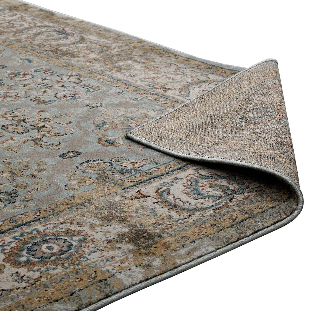 Hisa Distressed Vintage Floral Lattice 5x8 Area Rug in Silver Blue Beige and Brown | Tight Low Pile Weave | Gripping Rubber Underside | Two-Ply Polypropylene Yarn image 4