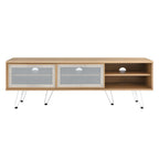 Nomad 59" TV Stand | Oak &amp; Walnut Finish Options | Industrial Modern TV Stand | Sliding Mesh Doors | Honeycomb Core | Wood Grain Laminate | Hairpin Legs image 2