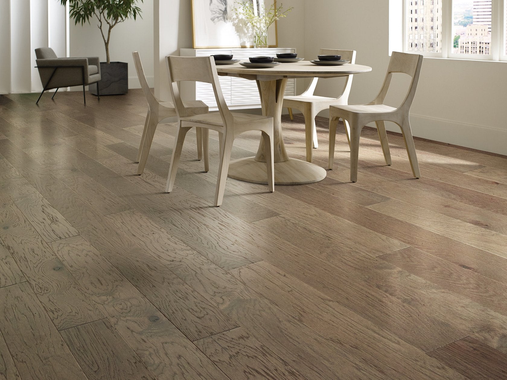 High Plains 6 3/8 | Repel Collection | Hide Shade | Hickory | Real Hardwood | Water Resistant | Scuff Resistant | 1.2 mm Veneer Thickness | 30.48 Sq. Ft. Per Carton | Wire Brushed Texture image 1