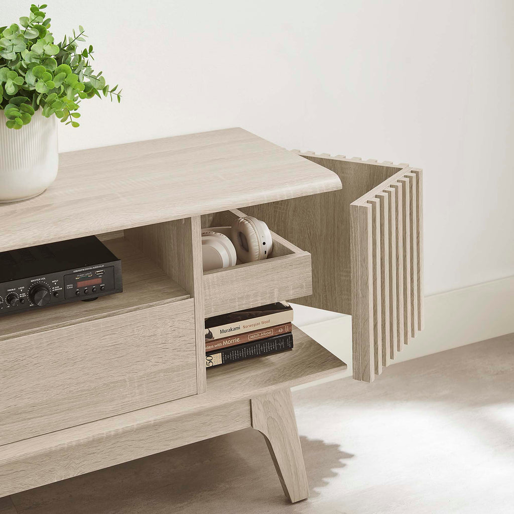 Eudora 60" TV Stand | Oak &amp; Walnut Finish Options | Modern TV Stand | Hinged Corner Doors | Full-Glide Drawers | Particleboard and MDF Construction | Non-Marking Foot Pads image 2