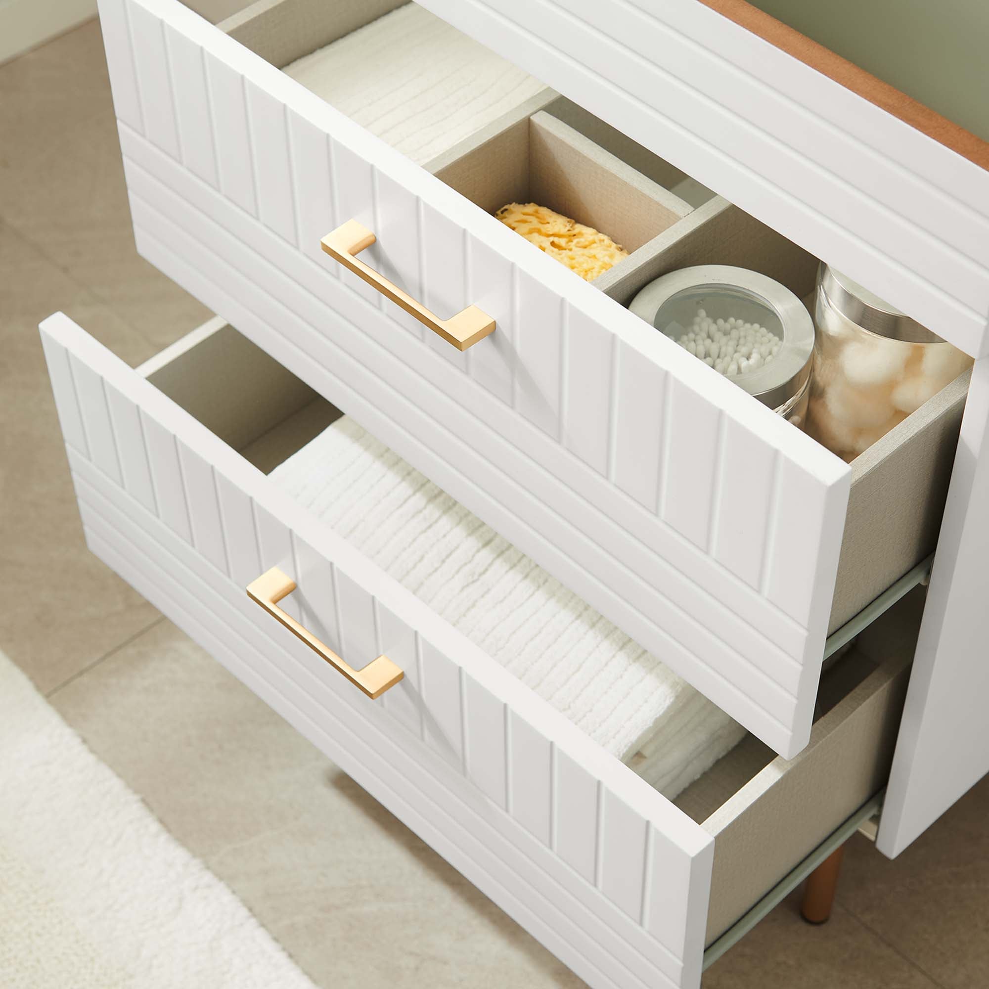 24" Bathroom Vanity Cabinet (Sink Basin Not Included) | Daybreak Series | Green, Light Gray & White Color Options | Full-Extension Drawers | Rubberwood, MDF, Particleboard Construction | Gold Metal Legs image 2
