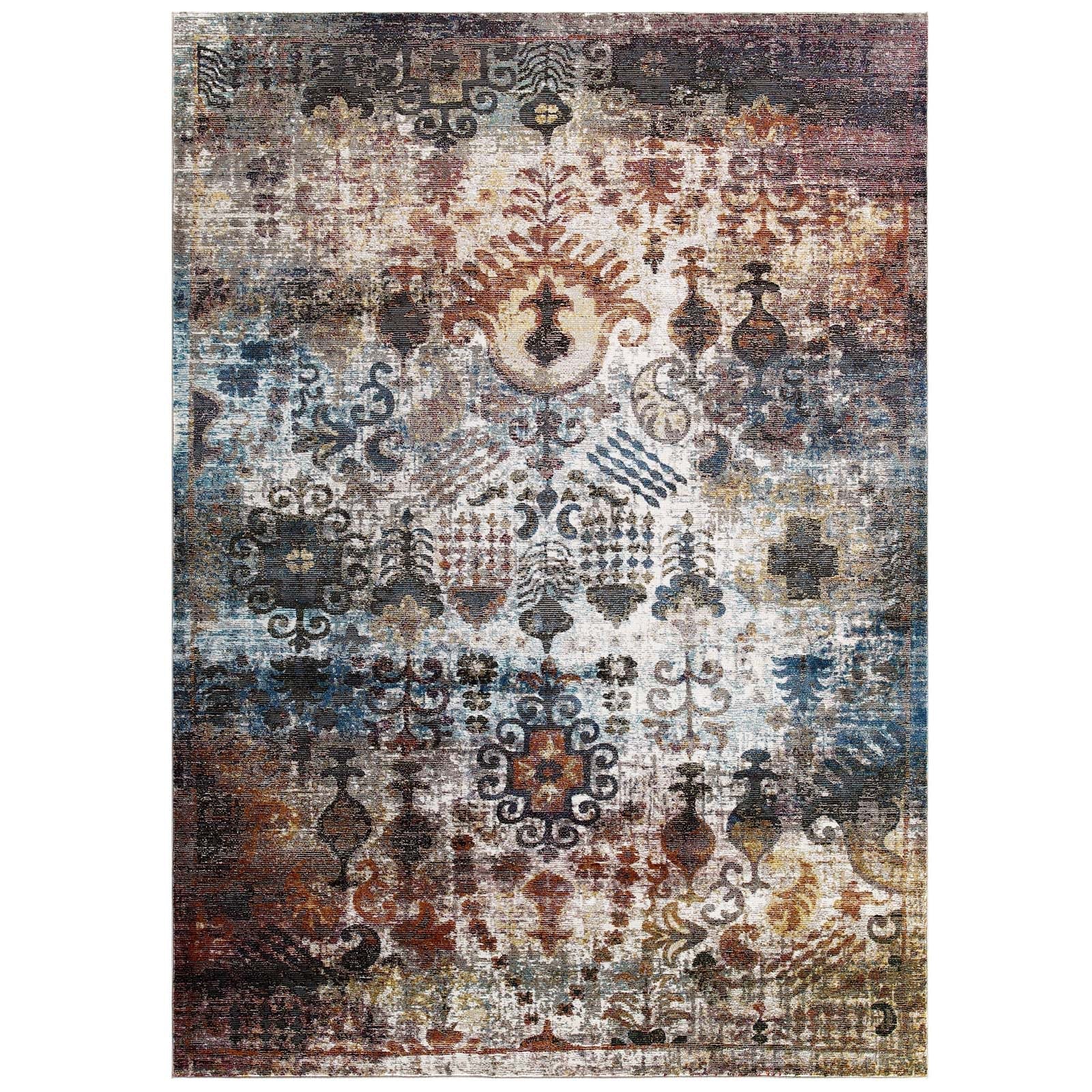 Multicolored Success Tahira Transitional Distressed Vintage Floral Moroccan Trellis Area Rug | 4X6 &amp; 5X8 Size Options | Tight Low Pile Weave | Gripping Rubber Underside | 100% Soft Polypropylene | Pack Of 2 image 1