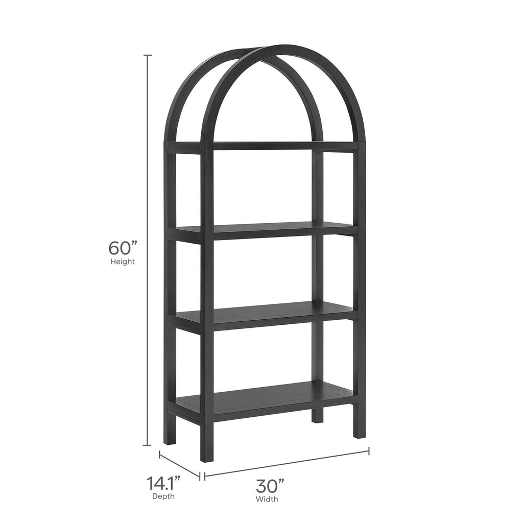 Vexley 60 Inch Arched Bookshelf  | Natural, Black &amp; Walnut Color Options| Pine Wood Frame | Sculptural Arched Silhouette | 4 Pine Veneer Shelves image 1