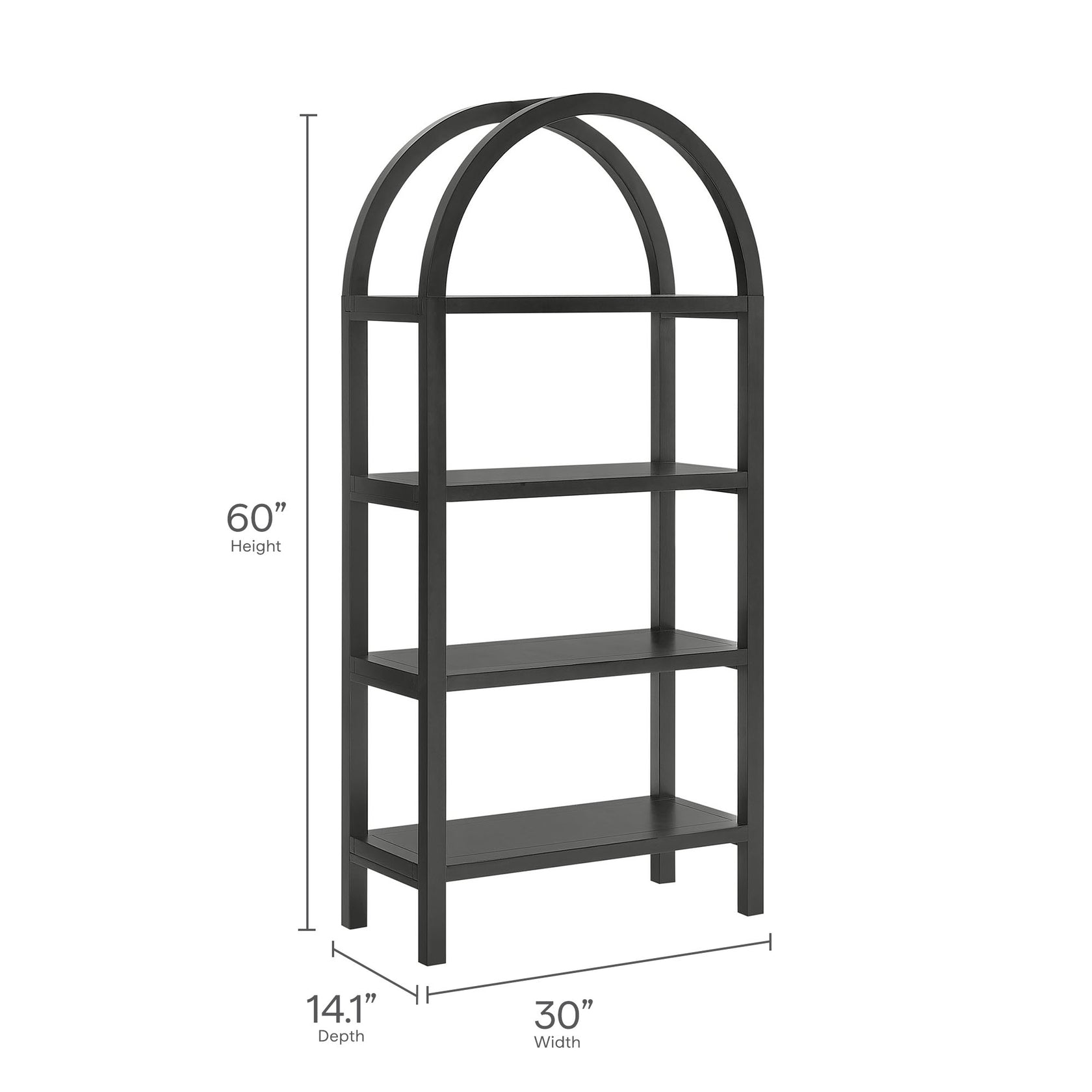 Vexley 60 Inch Arched Bookshelf  | Natural, Black &amp; Walnut Color Options| Pine Wood Frame | Sculptural Arched Silhouette | 4 Pine Veneer Shelves image 1