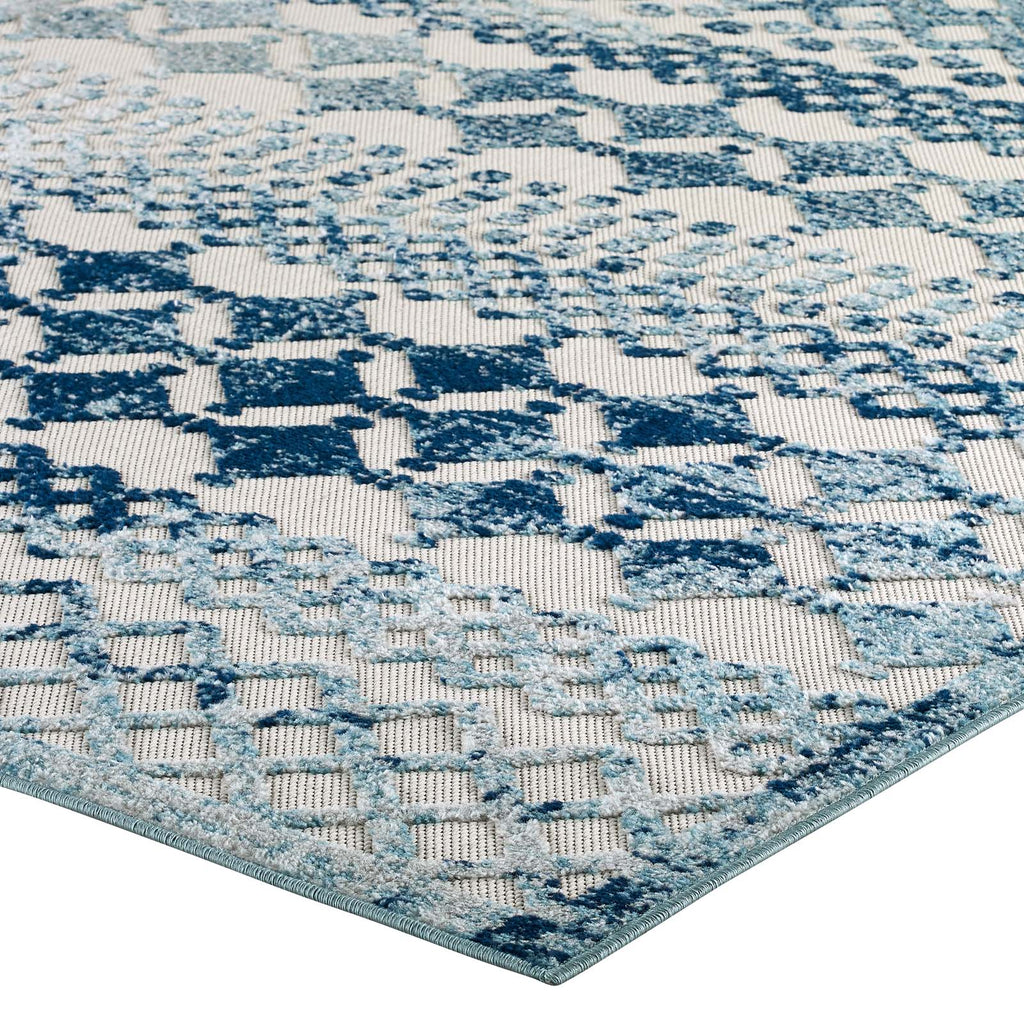 Reflect Giada Abstract Diamond Moroccan Trellis Indoor/Outdoor Area Rug | Ivory and Blue  | 5X8 &amp; 8X10 Size Options | Tight Low Pile Weave | Gripping Rubber Underside | 100% Polypropylene | Pack Of 2 image 8