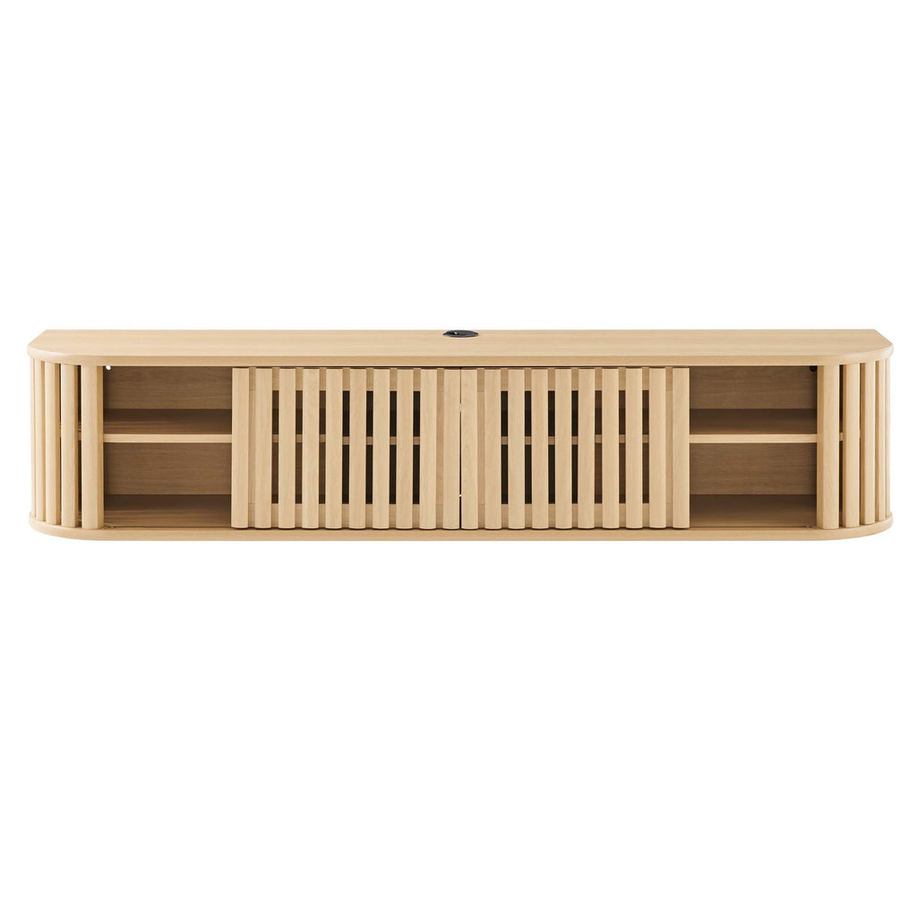 Fortitude 63" Wall-Mounted TV Stand | Walnut Black &amp; Oak Finish Options | Wall Mounted Design | Adjustable Shelves | Sliding Doors | Cable Management image 5