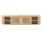 Fortitude 63" Wall-Mounted TV Stand | Walnut Black &amp; Oak Finish Options | Wall Mounted Design | Adjustable Shelves | Sliding Doors | Cable Management image 5
