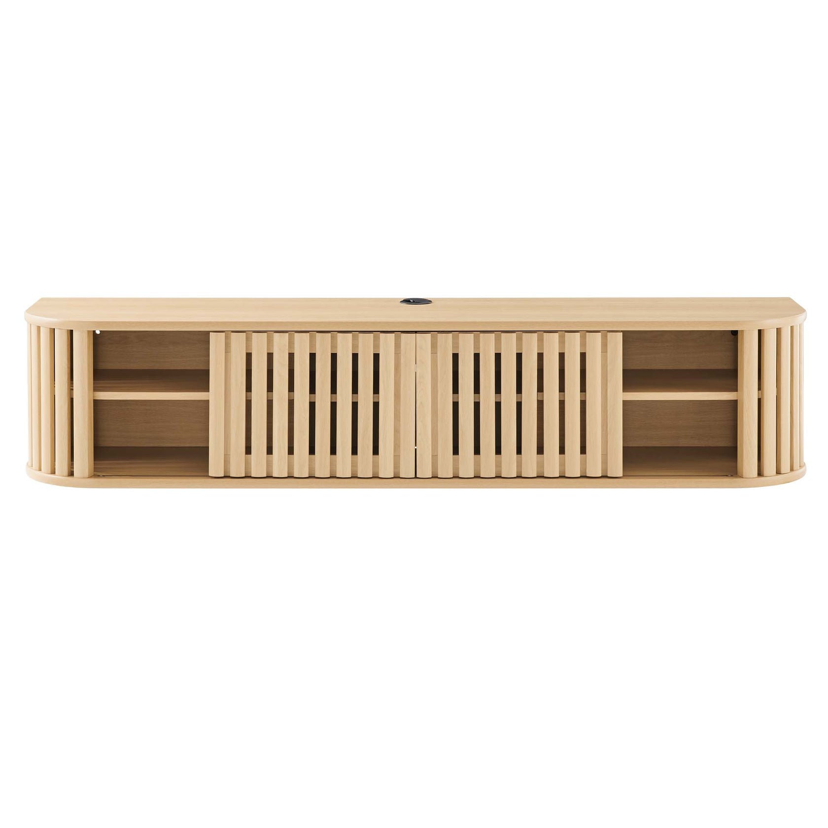 Fortitude 63" Wall-Mounted TV Stand | Walnut Black &amp; Oak Finish Options | Wall Mounted Design | Adjustable Shelves | Sliding Doors | Cable Management image 5
