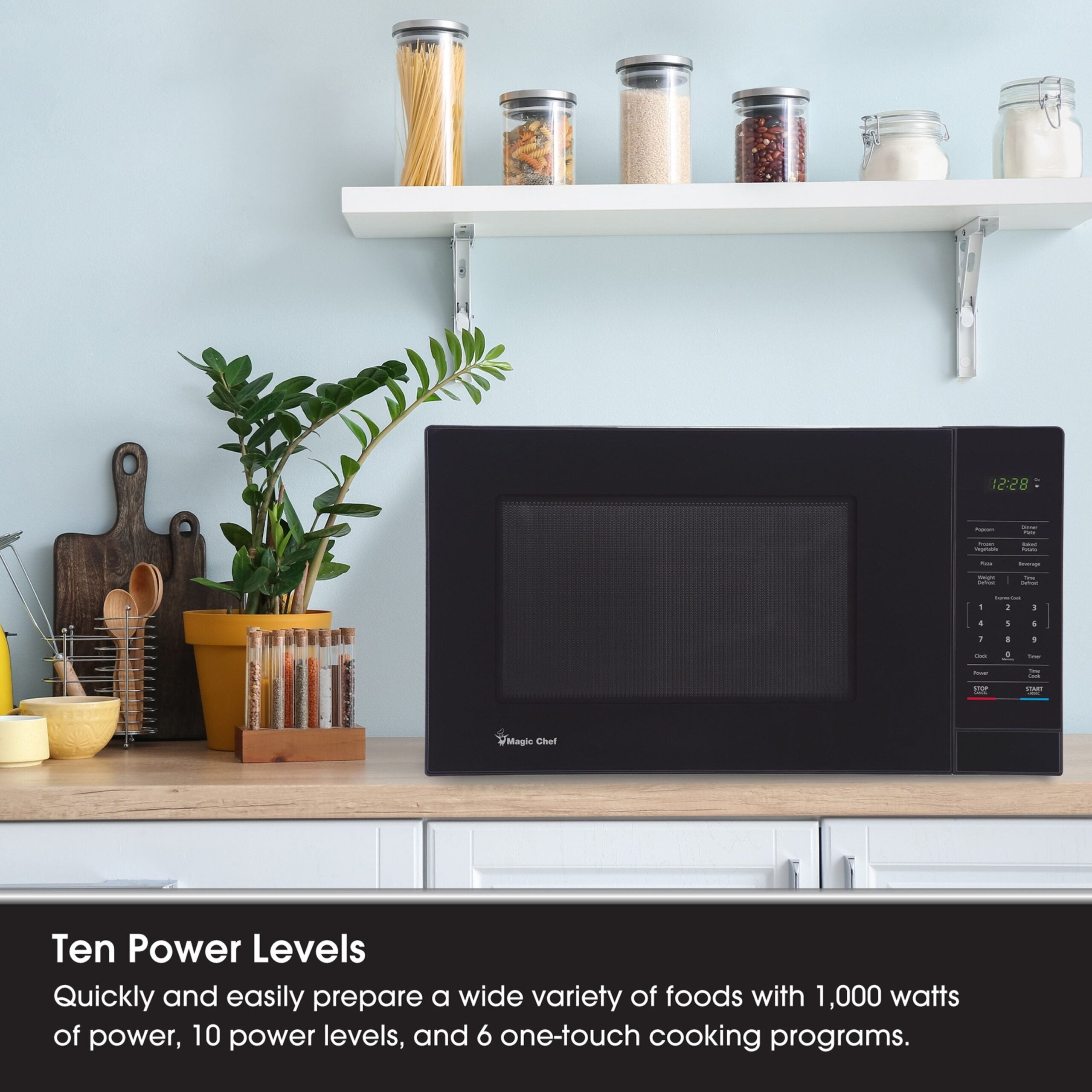 Magic Chef 1.1 Cu. Ft Countertop Microwave | 1000 Watt | Black with Gray Cavity Or Stainless Steel Color Options | Digital Display | 6 Auto Cooking Modes | Child Lock | Auto Defrost Modes image 9
