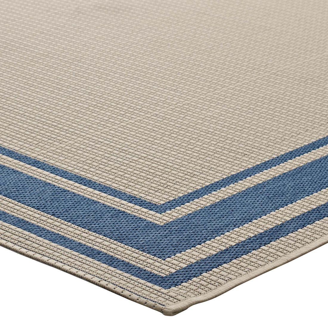 Rim Solid Border Indoor and Outdoor Area Rug in  | 5X8 &amp; 8X10 Size Options  | Blue and Beige, Light and Dark Beige &amp; Gray and Beige | Tight Low Pile Weave | Gripping Rubber Underside | 100% Soft Polypropylene image 7