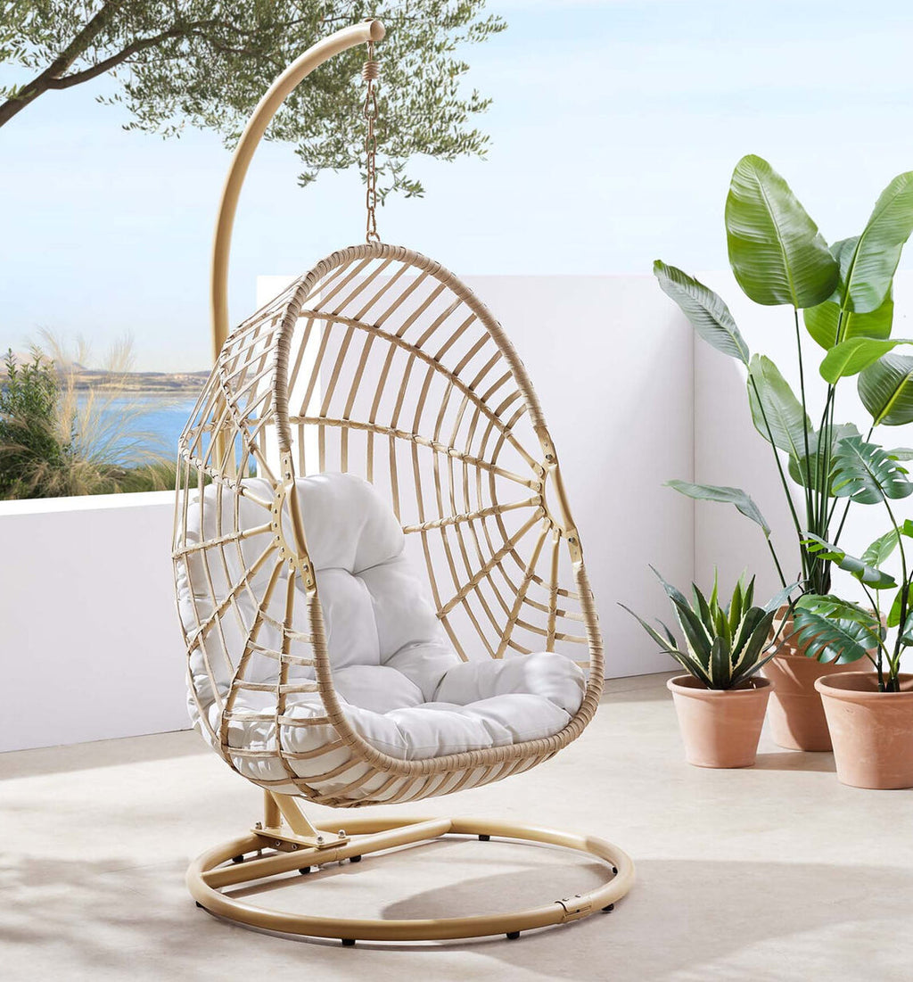 Amalie Wicker Rattan Outdoor Patio Swing Chair in Natural White image 0