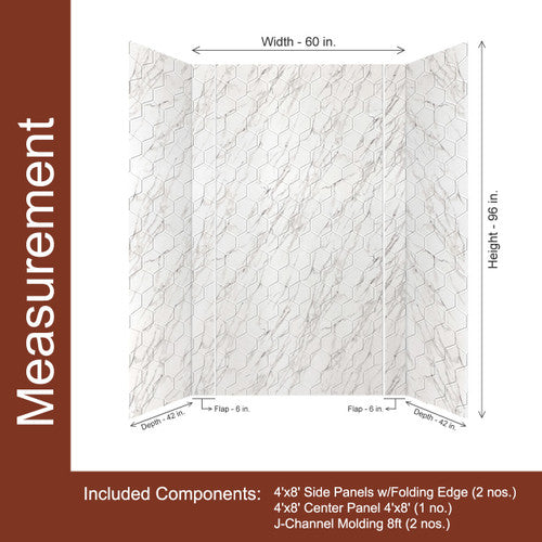 Hex Shower Wall Tiles For Shower and Tub Surrounds | Glue Up Easy To Install | 3 Wall Set image 4