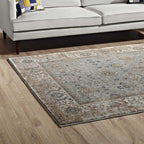 Hisa Distressed Vintage Floral Lattice 5x8 Area Rug in Silver Blue Beige and Brown | Tight Low Pile Weave | Gripping Rubber Underside | Two-Ply Polypropylene Yarn image 6