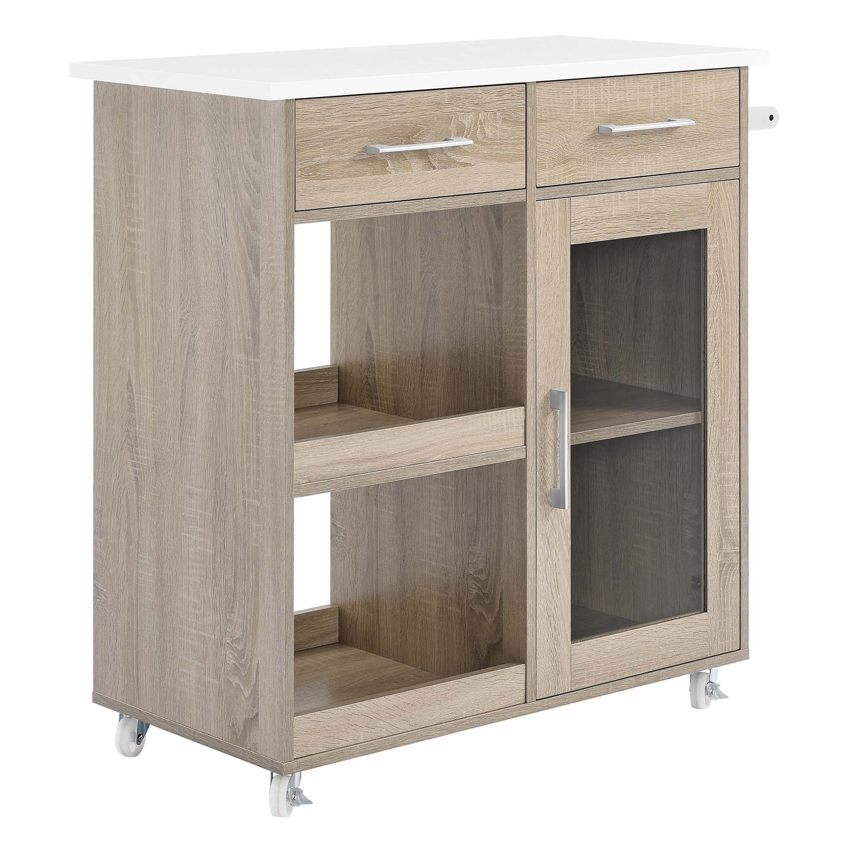 Culinary Kitchen Cart With Towel Bar | Rubberwood Top | Light Gray Natural, White Natural, Charcoal Natural &amp; Oak White Options image 3