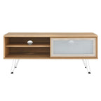 Nomad 47" TV Stand | Oak &amp; Walnut Finish Options | Industrial Modern TV Stand | Sliding Mesh Doors | Honeycomb Core | Wood Grain Laminate | Hairpin Legs image 4