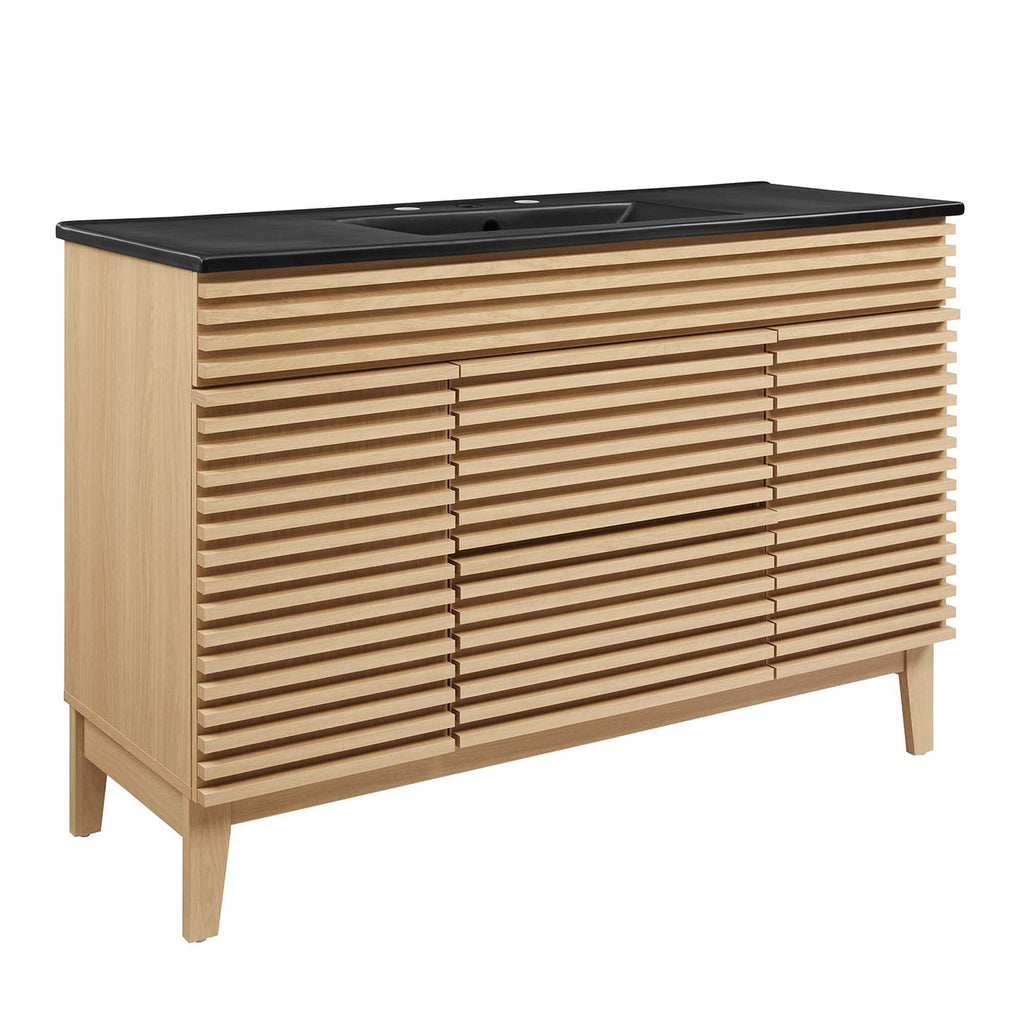 Bathroom Vanity With Sink | Walnut Black, Charcoal Black, Gray Black, White Black, White Walnut Black & Oak Black Color Options | 48" Single Or 48" Double Size Options | Render Series | Full Extension Drawer | Modern & Sleek  Design image 10