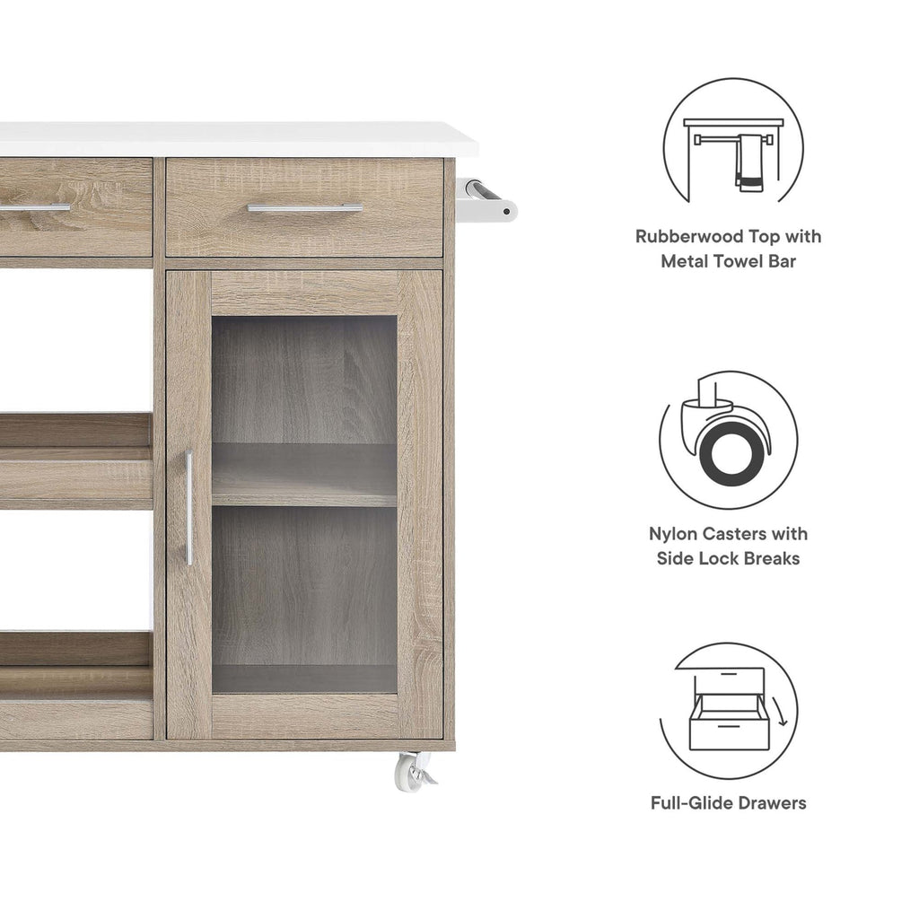 Culinary Kitchen Cart With Towel Bar | Rubberwood Top | Light Gray Natural, White Natural, Charcoal Natural &amp; Oak White Options image 2