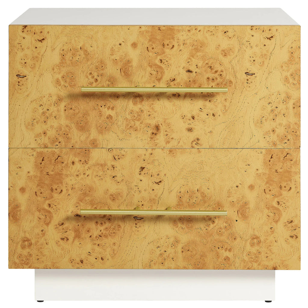 Modern Abel Nightstand with 2 Drawers – White Bleached Burl Wood Finish image 3