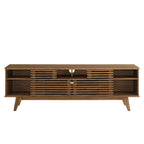 Render 71" Media Console TV Stand | Oak &amp; Walnut Finish Options | Mid-Century Modern Entertainment Center | Smooth Wood Grain Laminate | Durable Particleboard and MDF Construction | Slatted Sliding Doors image 6