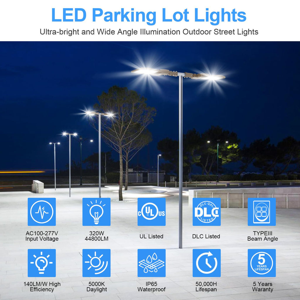 LED Parking Lot Light 90W–320W Photocell | 5000K | IP65 | Commercial Pole & Area Light image 1