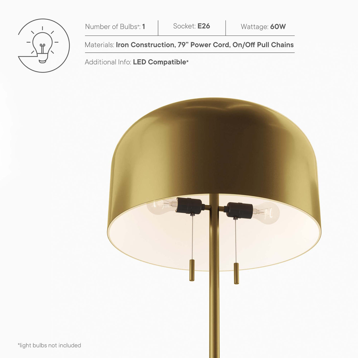 Avenue Floor Lamp in Satin Brass | Modern Design | E26 Base | For Living Areas &amp; Bedrooms image 3
