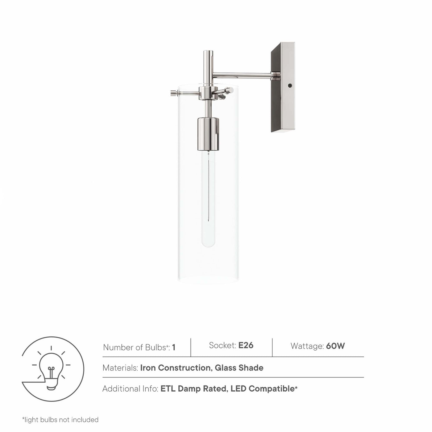 LED Skylark Wall Sconce Light Fixture | Clear, Brushed Nickel Wall Sconce Light For Vanities, Hallways, Homes, Hotels | E26 Base | ETL Listed | Pack of 4 image 2