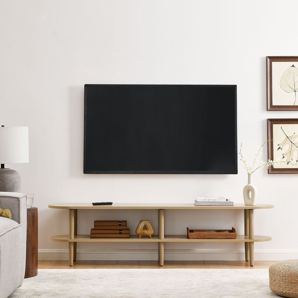 Torus Oval Wood TV Stand | Light Oak &amp; Walnut Finish Options | Oval TV Table | Wood Construction | Laminate Finish | 6 Wood Legs image 0