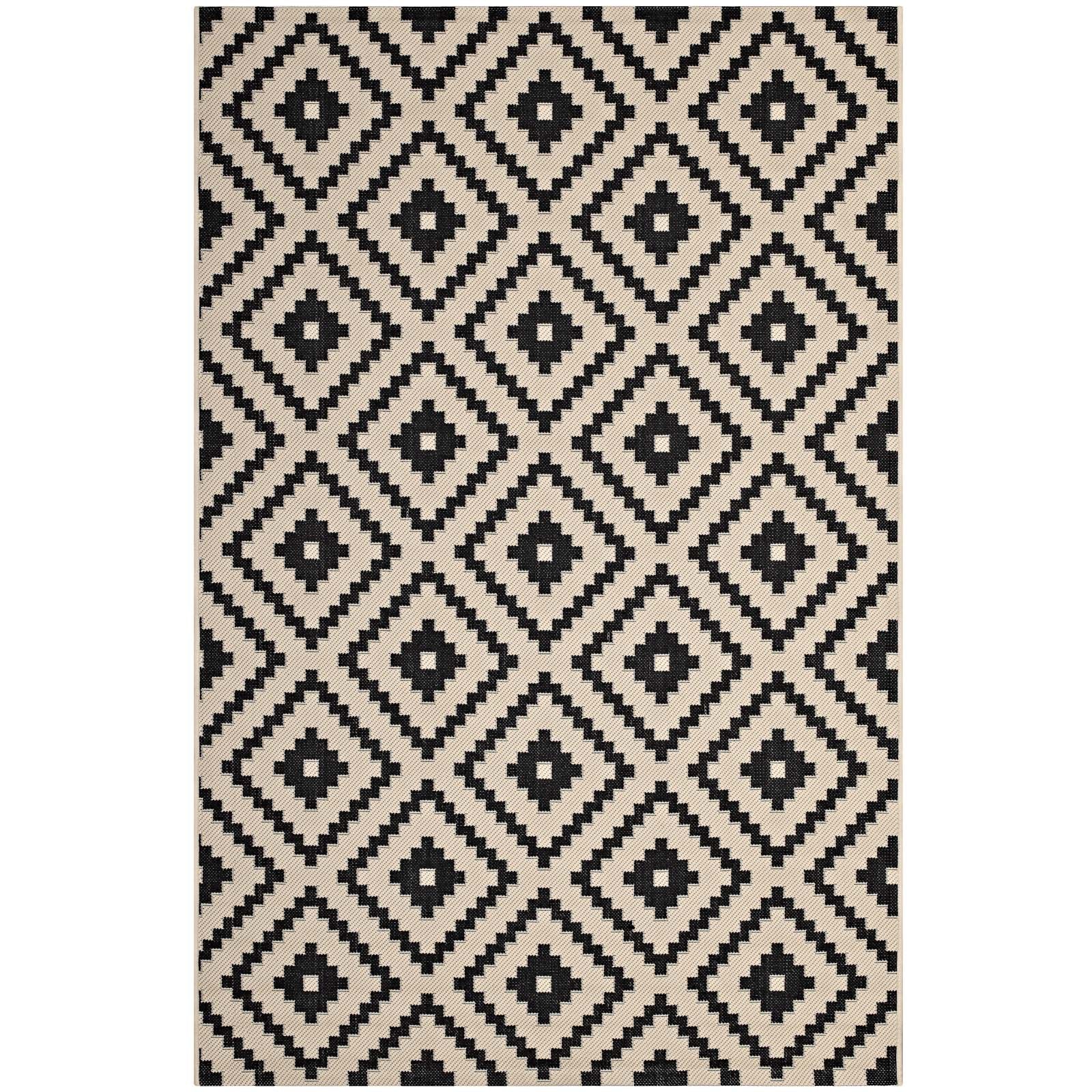 Perplex Geometric Diamond Trellis Indoor and Outdoor Area Rug | Black and Beige | 5X8 &amp; 8X10 Size Options | Tight Low Pile Weave | Gripping Rubber Underside | 100% Soft Polypropylene | Pack Of 2 image 9