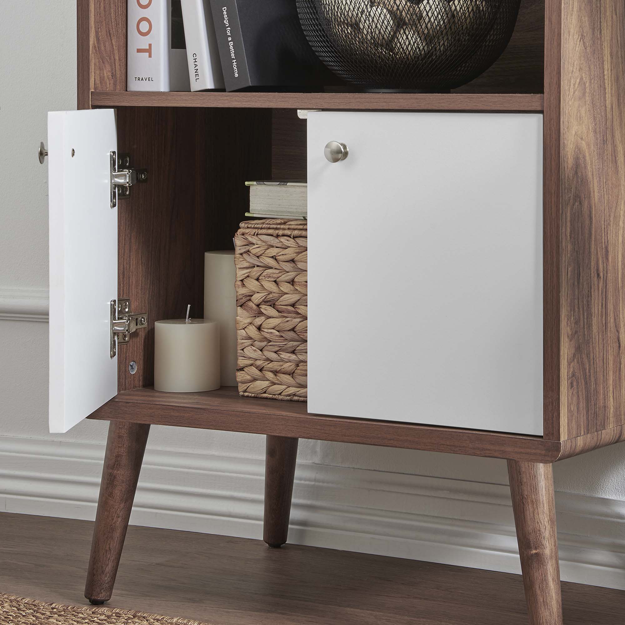 Transmit Display Cabinet Bookshelf | Walnut White | Mid-Century Display Cabinet | Smooth Wood Grain Laminate | Soft-Close Hinges | Modern Bookshelf image 7