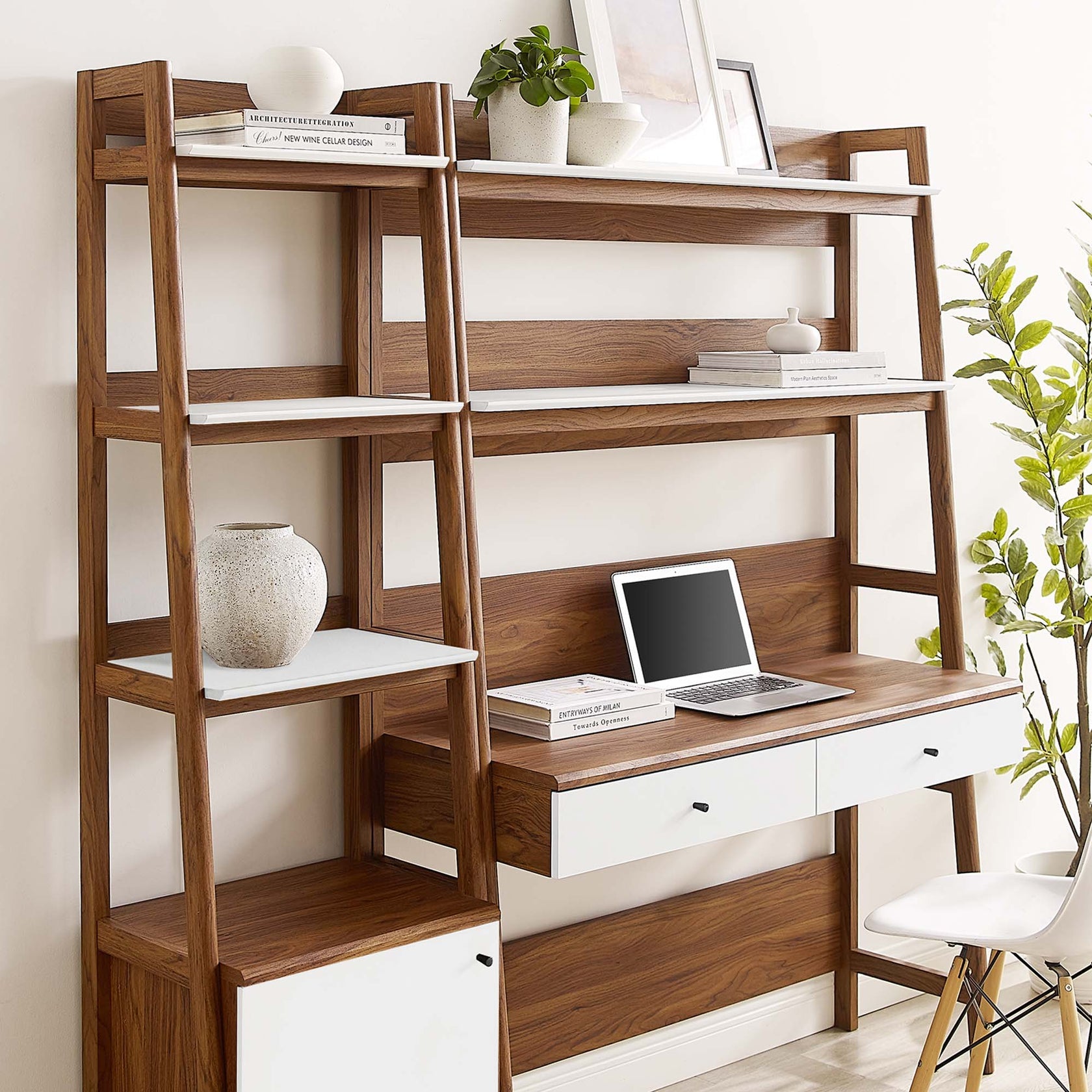 Bixby 2-Piece Wood Office Desk and Bookshelf | Walnut, Walnut White &amp; Oak Color Options | Particleboard &amp; MDF | Full-Extension Drawers | Tiered Desk and Bookshelf image 2