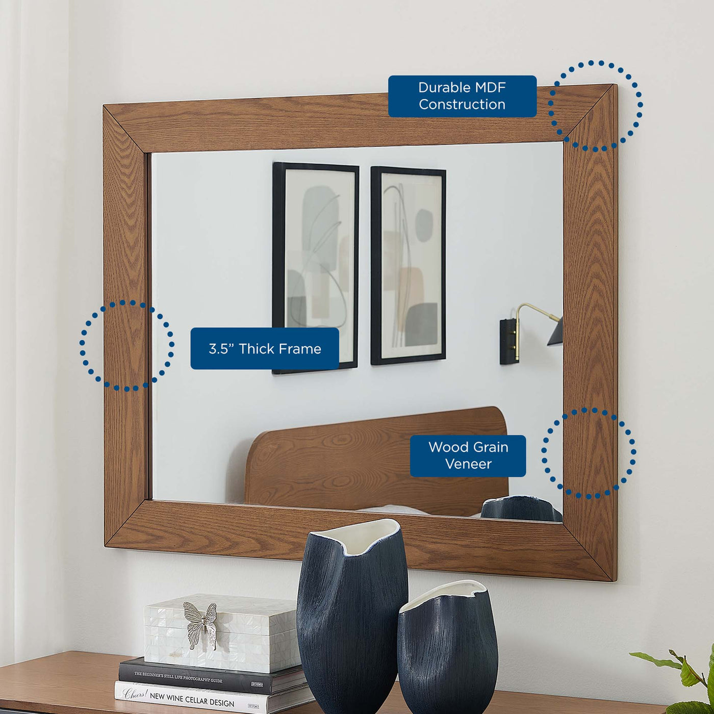 Dylan Mirror in Walnut | Mid-Century Style | Contemporary Design | Pack of 2 image 2