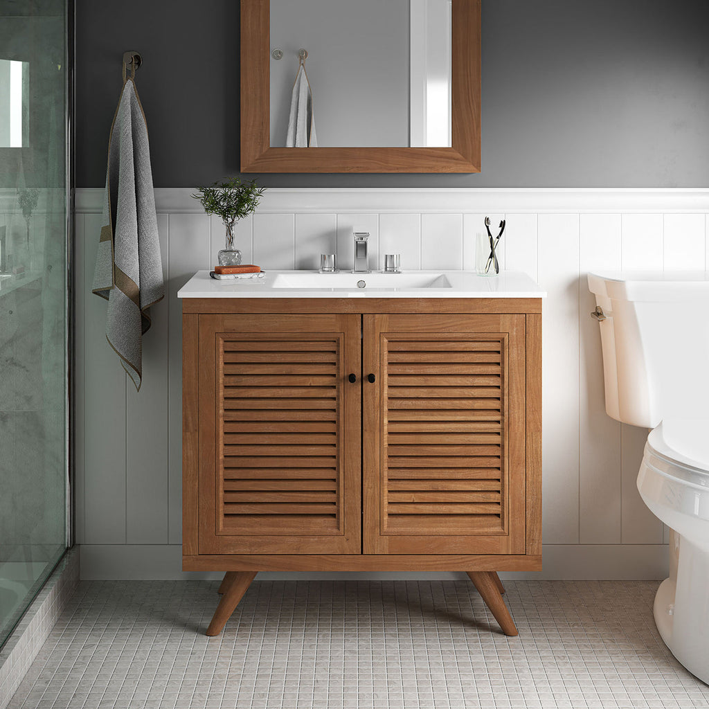 Bathroom Vanity With Sink | Natural White Color Option | 24" Or 36" Size Options | Birdie Series | Full Extension Drawer | Modern & Sleek  Design image 0