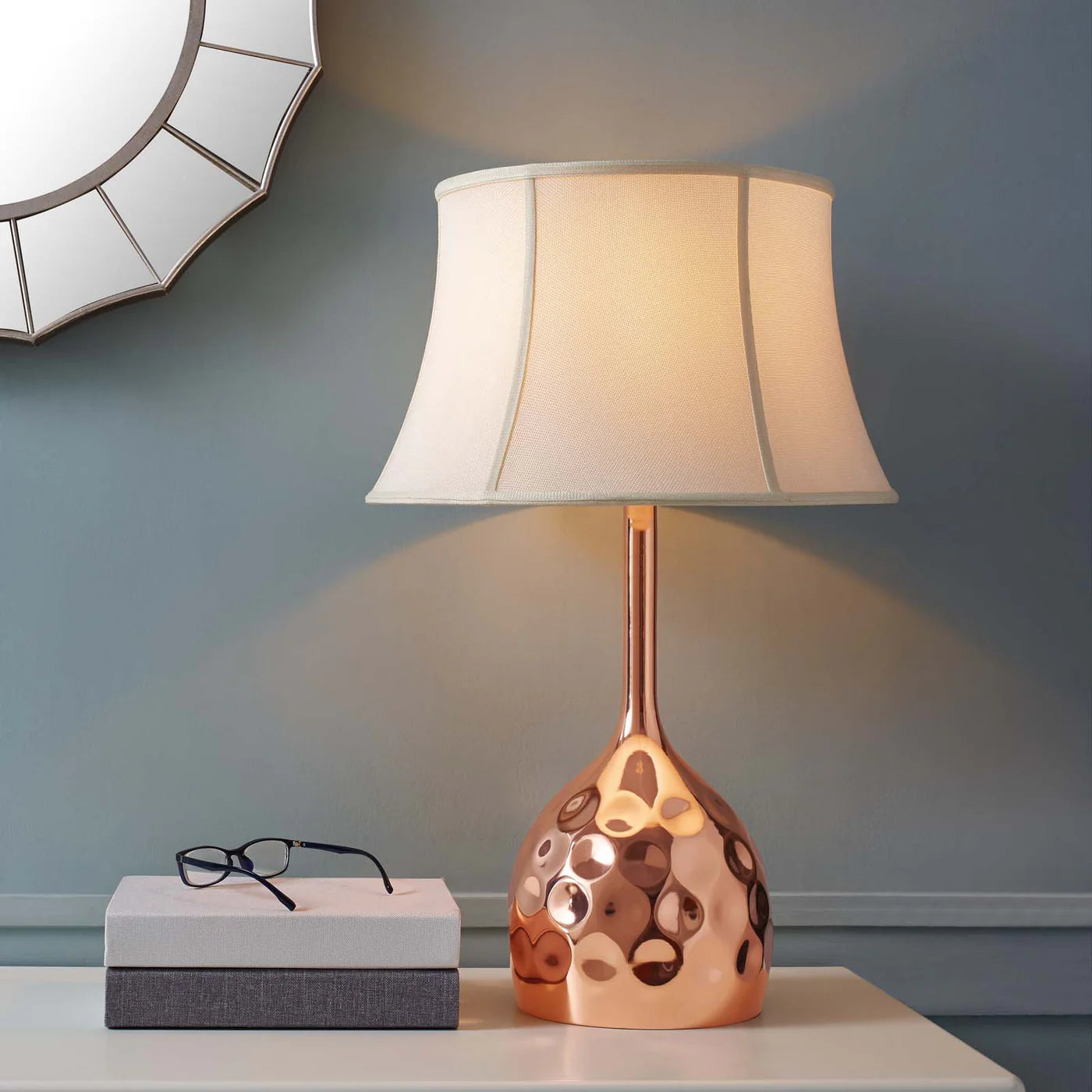 Rose Gold Dimple Table Lamp | Hammered Design | Bell Shaped Table Lamp image 1