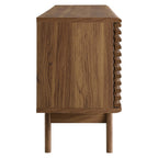Render 71" Media Console TV Stand | Oak &amp; Walnut Finish Options | Mid-Century Modern Entertainment Center | Smooth Wood Grain Laminate | Durable Particleboard and MDF Construction | Slatted Sliding Doors image 8