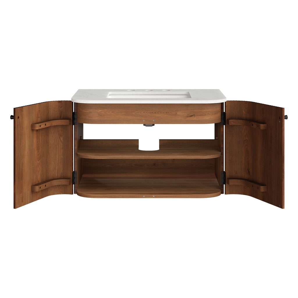 Wall Mount Bathroom Vanity With Marble Sink | Zia Series | 24" & 30" Sizes Available | Natural, Ivory & Walnut Color Options | Modern Design | Soft-Close Hinges | 8" Widespread Faucet Holes | Fluted Pattern image 5