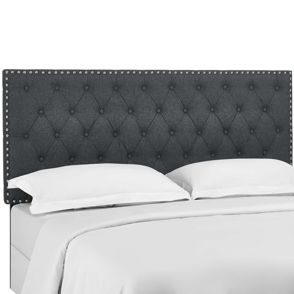 Helena Tufted Upholstered Linen Fabric Headboard | Fiberboard &amp; Plywood Frame | Elegant Diamond Tufted Pattern | Full / Queen Sizes | Gray Color image 1