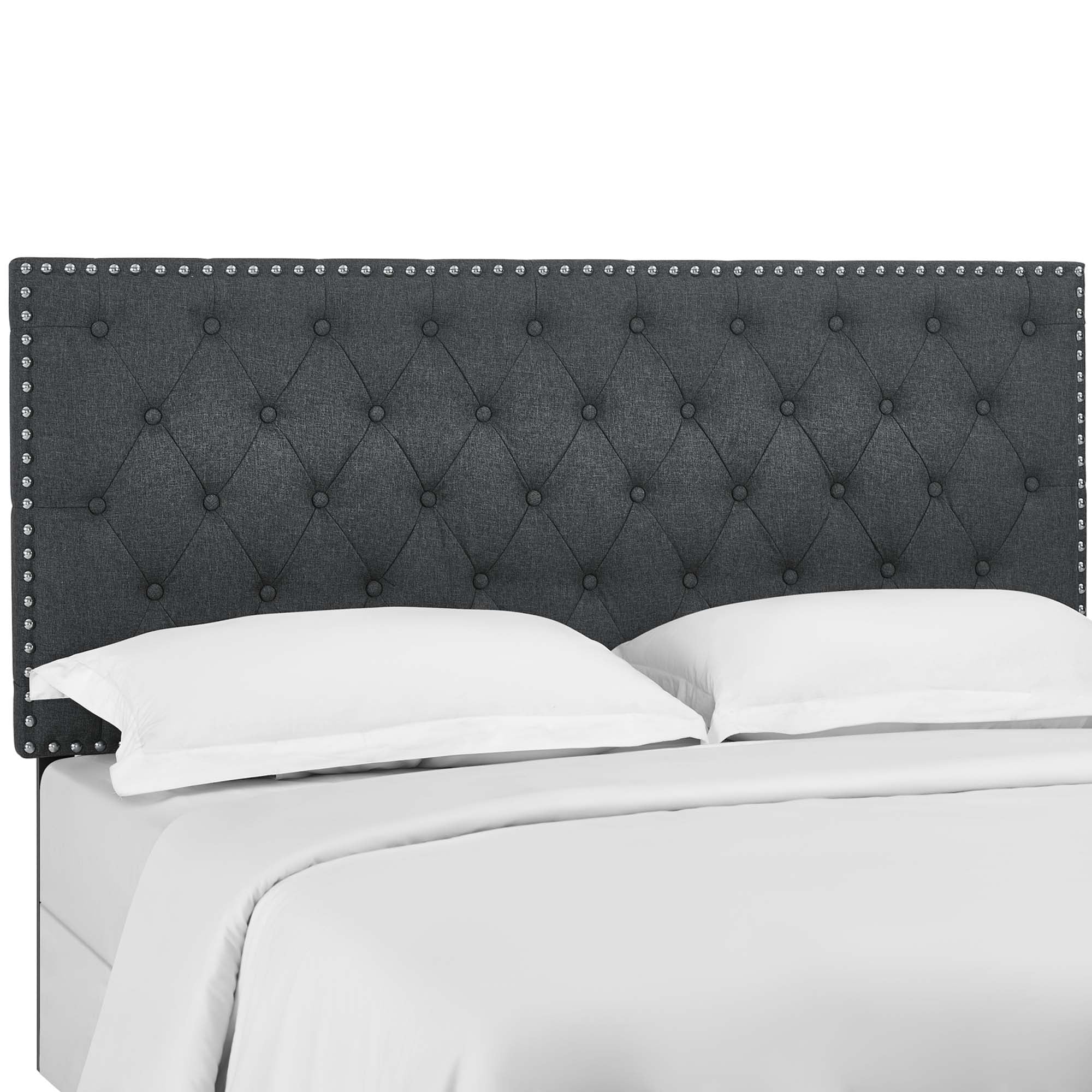 Helena Tufted Upholstered Linen Fabric Headboard | Fiberboard &amp; Plywood Frame | Elegant Diamond Tufted Pattern | Full / Queen Sizes | Gray Color image 1