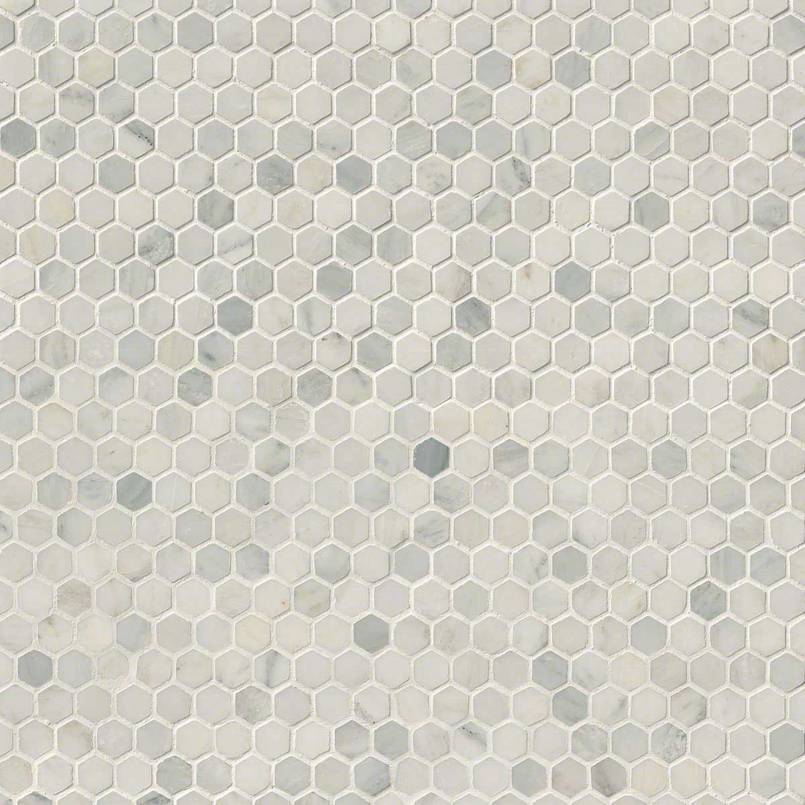 Arabescato Carrara 1" Hexagon Honed Mosaic Tile | Wall Tile &amp; Backsplash Tile | Marble | Greenguard Gold, USGBC/LEED | 10 Pieces Per Box image 1