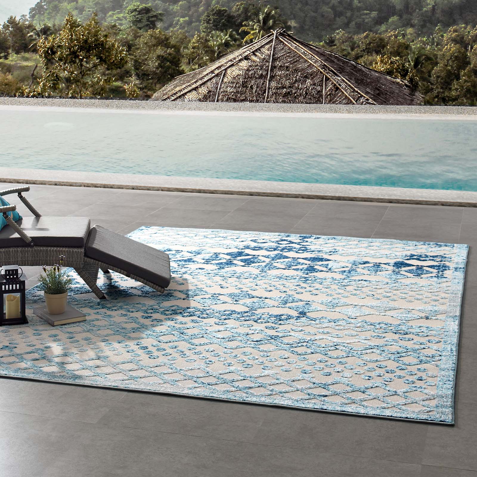 Reflect Giada Abstract Diamond Moroccan Trellis Indoor/Outdoor Area Rug | Ivory and Blue  | 5X8 &amp; 8X10 Size Options | Tight Low Pile Weave | Gripping Rubber Underside | 100% Polypropylene | Pack Of 2 image 3